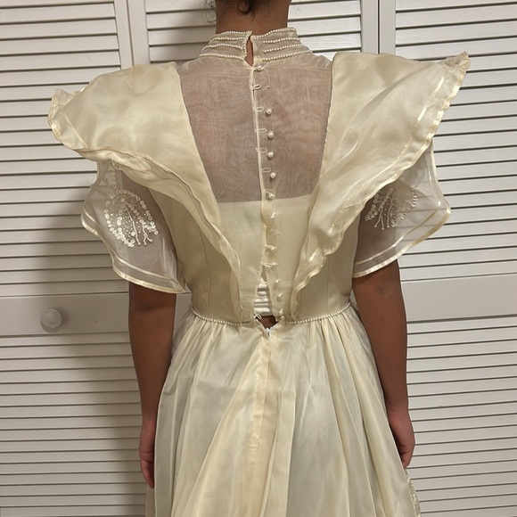 Vintage Cream Beaded Silk Wedding / Engagement Dress size small custom made - Picture 10 of 17